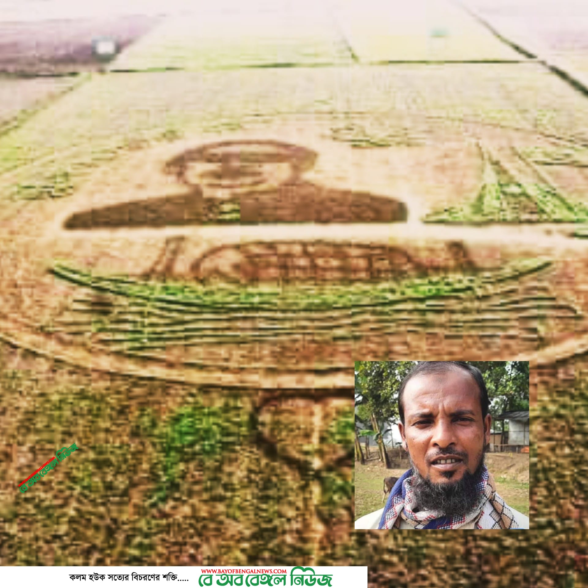 কৃষক আবদুল কাদিরের চাষের মাঠে ভালবেসে এঁকেছেন বঙ্গবন্ধু, জাতীয় ফুল শাপলা, স্মৃতিসৌধ ও পানিতে ভাসমান নৌকা কৃষক আবদুল কাদিরের চাষের মাঠে ভালবেসে এঁকেছেন বঙ্গবন্ধু, জাতীয় ফুল শাপলা, স্মৃতিসৌধ ও পানিতে ভাসমান নৌকা